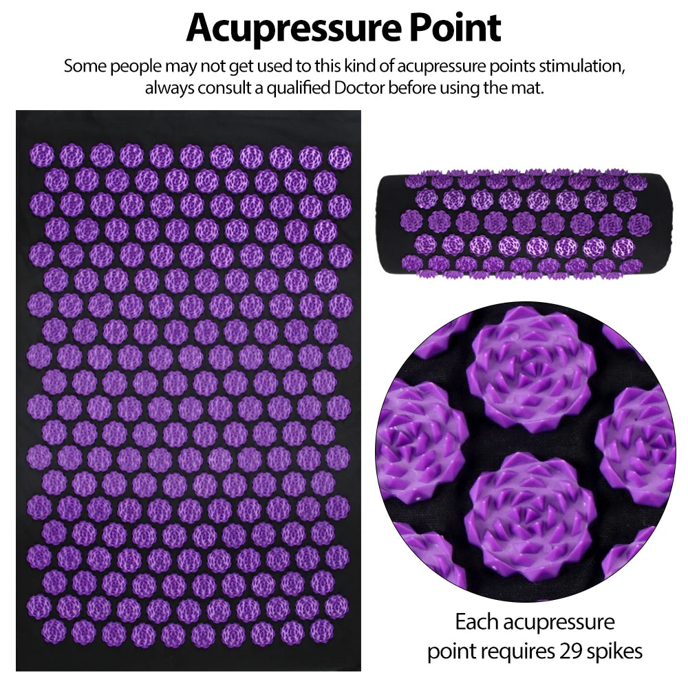 Acupressure Yoga Mat & Pillow Set – Kuznetsov Applicator Spiked Cushion for Back, Foot & Full Body Massage Relief