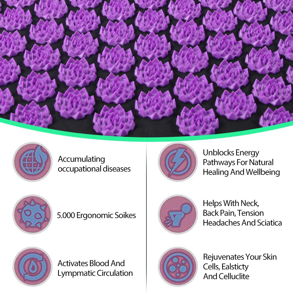 Acupressure Yoga Mat & Pillow Set – Kuznetsov Applicator Spiked Cushion for Back, Foot & Full Body Massage Relief