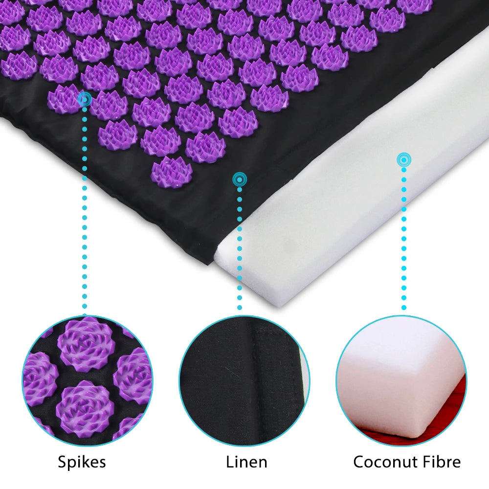 Acupressure Yoga Mat & Pillow Set – Kuznetsov Applicator Spiked Cushion for Back, Foot & Full Body Massage Relief