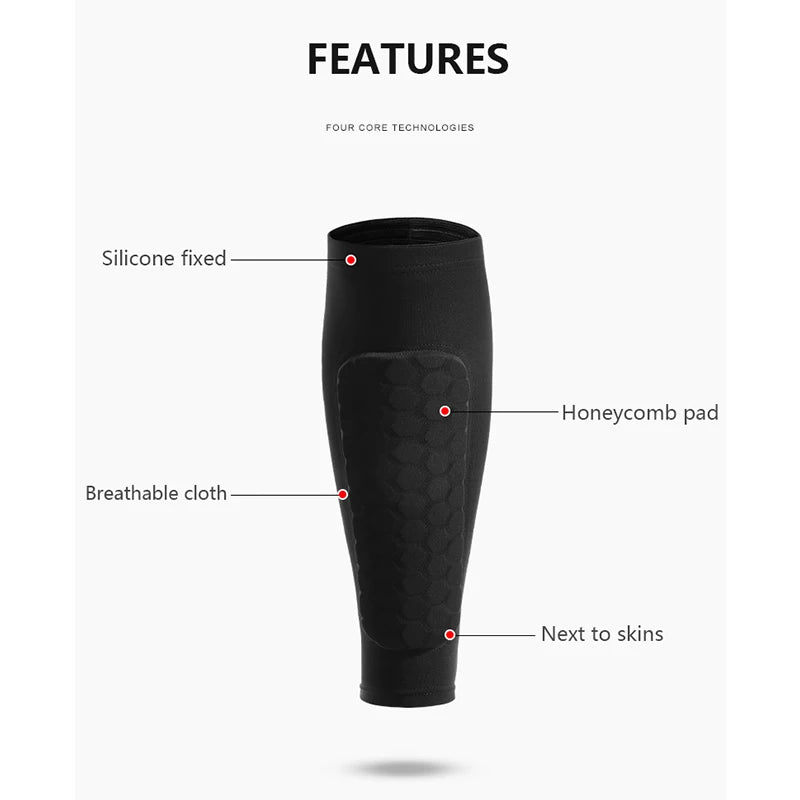 1 PC Shin Guard Leg Sleeve – Honeycomb Shockproof Nylon Soccer Protector Sock for Sports Safety