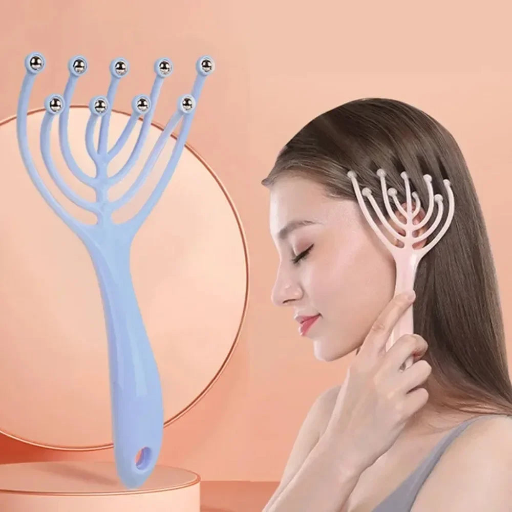 Steel Ball Head Scalp Massager – Handheld 9-Claw Roller Comb for Stress Relief, Relaxation & Hair Care