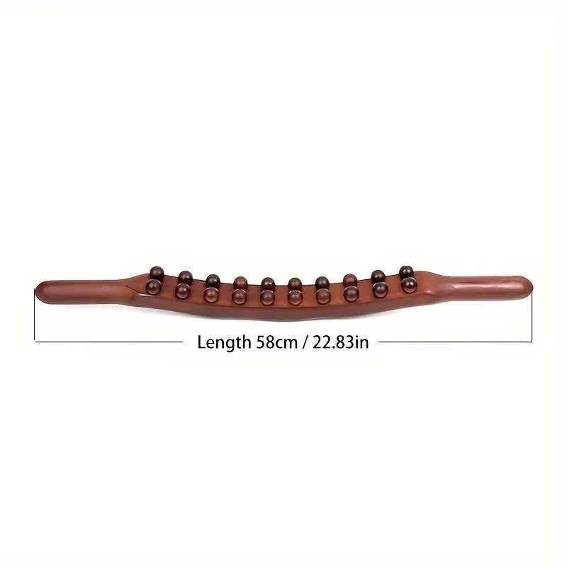 Wooden Massage Stick – Double Row 20-Bead Carbonized Body Roller for Abdomen & Muscle Relief