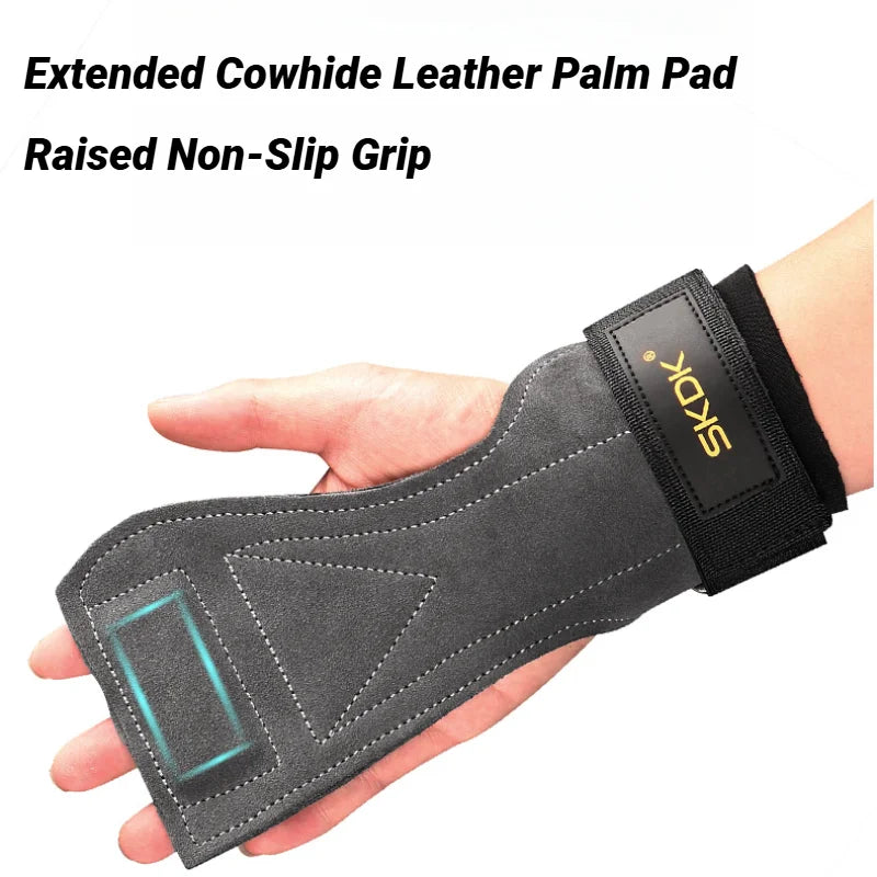2Pcs Cowhide Leather Gym Grips – Anti-Skid Weightlifting Pads for Deadlifts, Palm Protection & Power Training