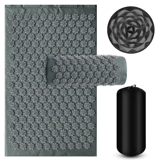 Acupressure Yoga Mat & Pillow Set – Kuznetsov Applicator Spiked Cushion for Back, Foot & Full Body Massage Relief