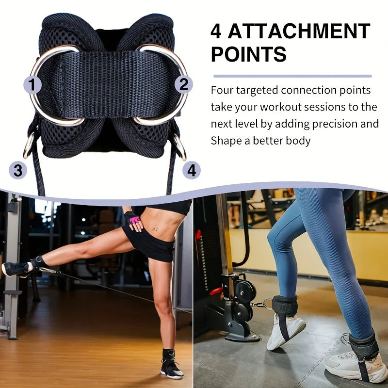 Padded Ankle Strap for Cable Machines – Double D-Ring Cuff for Gym Leg Workouts, Glute Kickbacks, Extensions