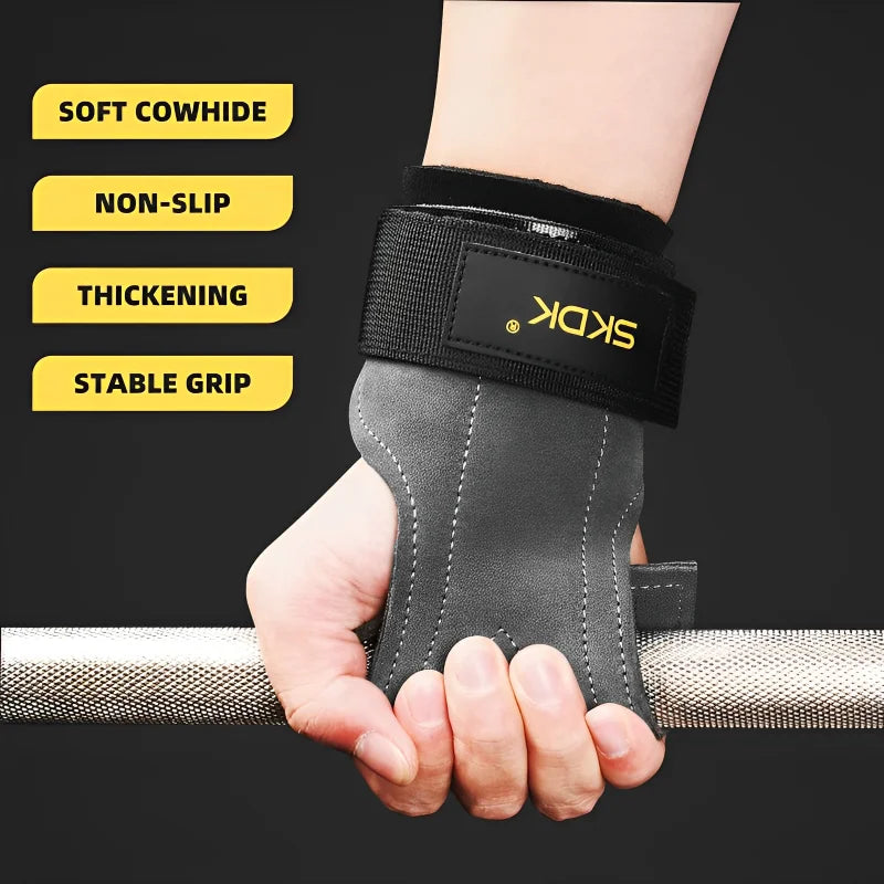 2Pcs Cowhide Leather Gym Grips – Anti-Skid Weightlifting Pads for Deadlifts, Palm Protection & Power Training