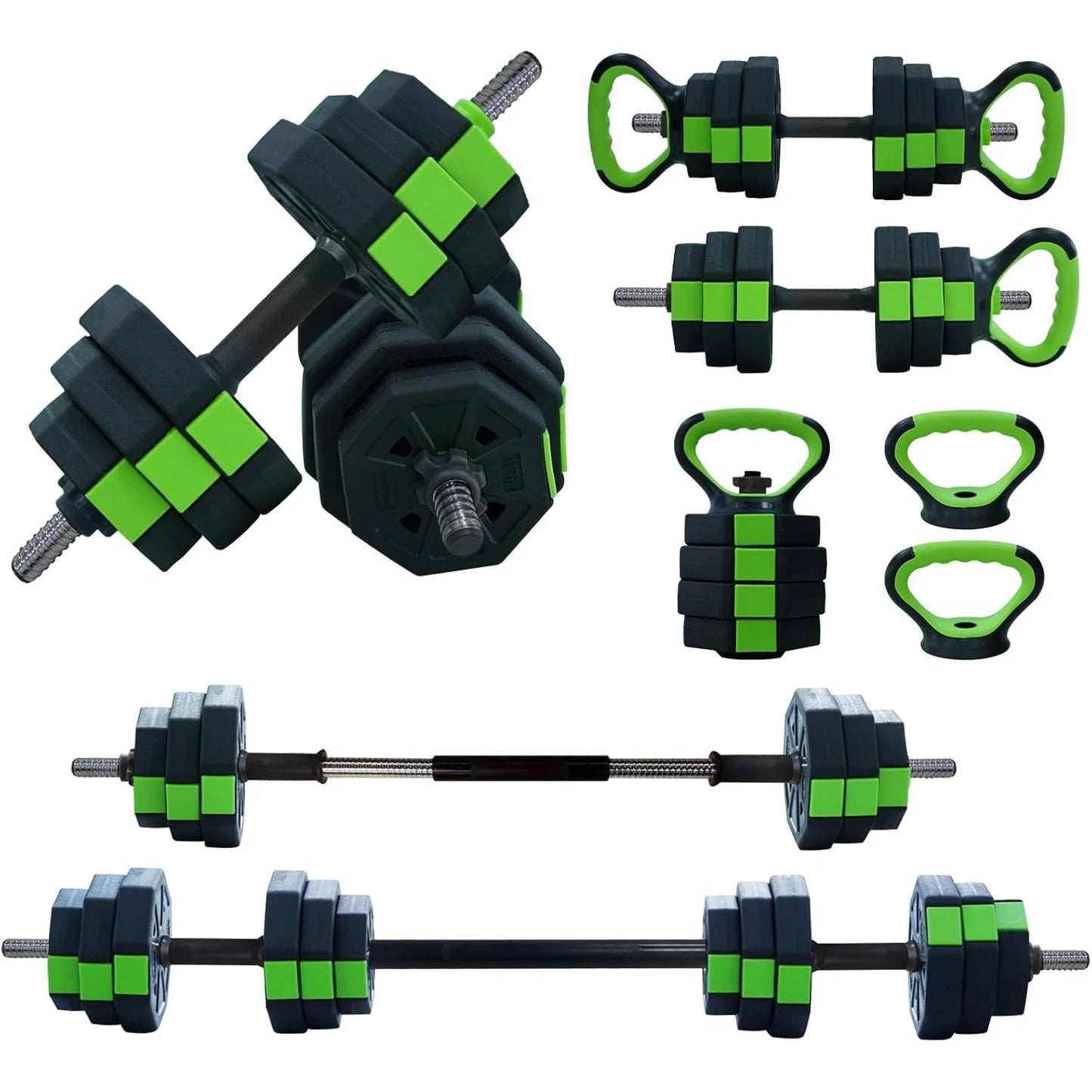 4 in 1 Adjustable Dumbbell Set 44lbs – Kettlebell, Barbell, Push-Up Stand for Home Gym Fitness