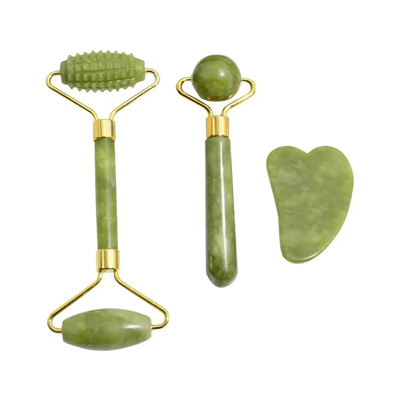 Natural Jade Roller & Gua Sha Set – Face, Neck & Eye Massager Tool for Spa, Lifting & Skin Care Therapy