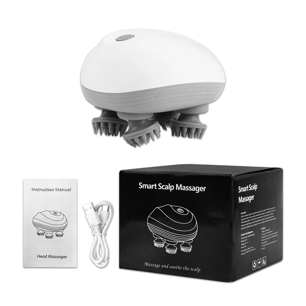 Electric Scalp Massager – 4 Kneading Heads for Hair Growth, Deep Tissue Relief & Relaxation
