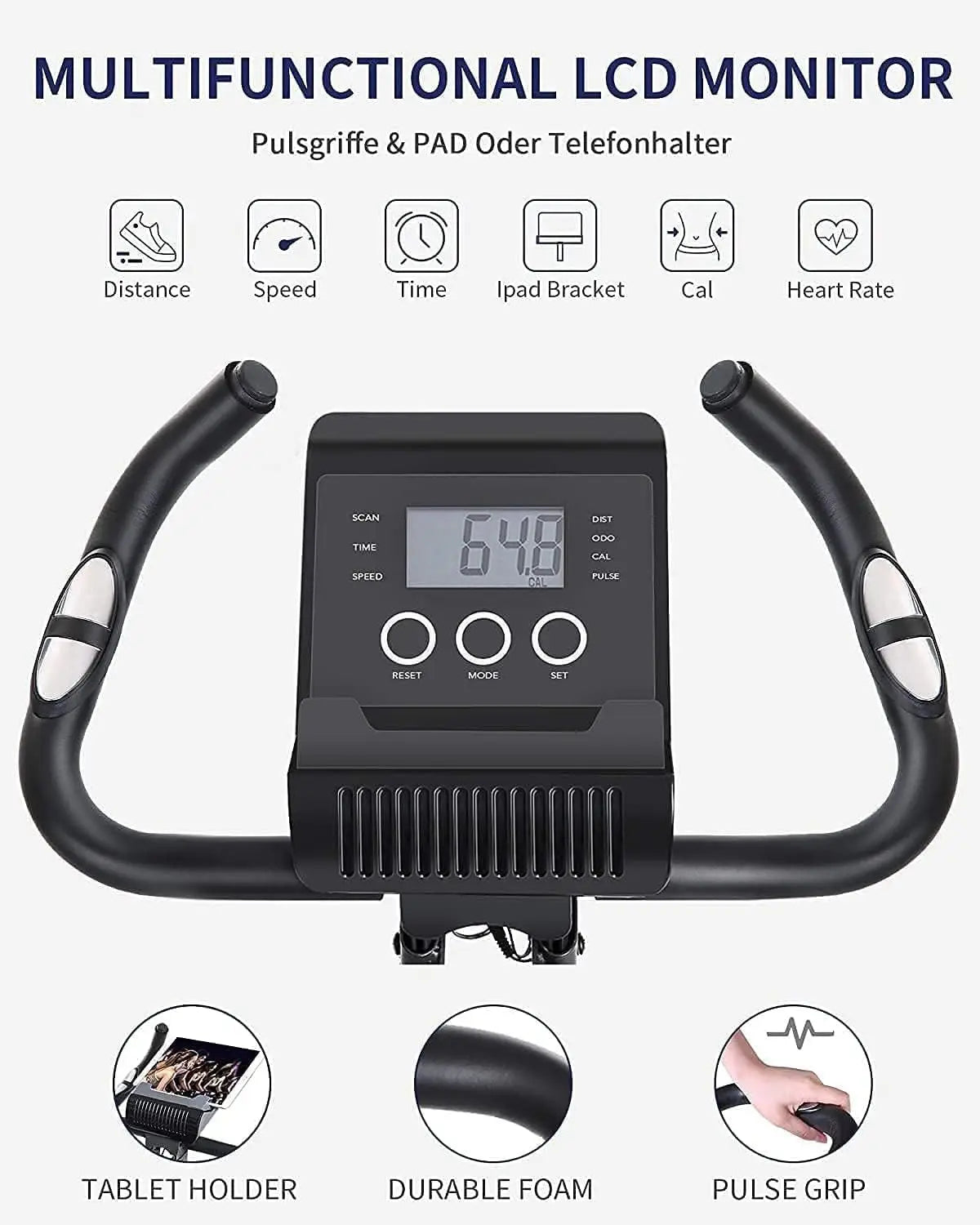 Folding Magnetic Upright Exercise Bike – Stationary Indoor Cycling Bike with Pulse Sensor & LCD Monitor