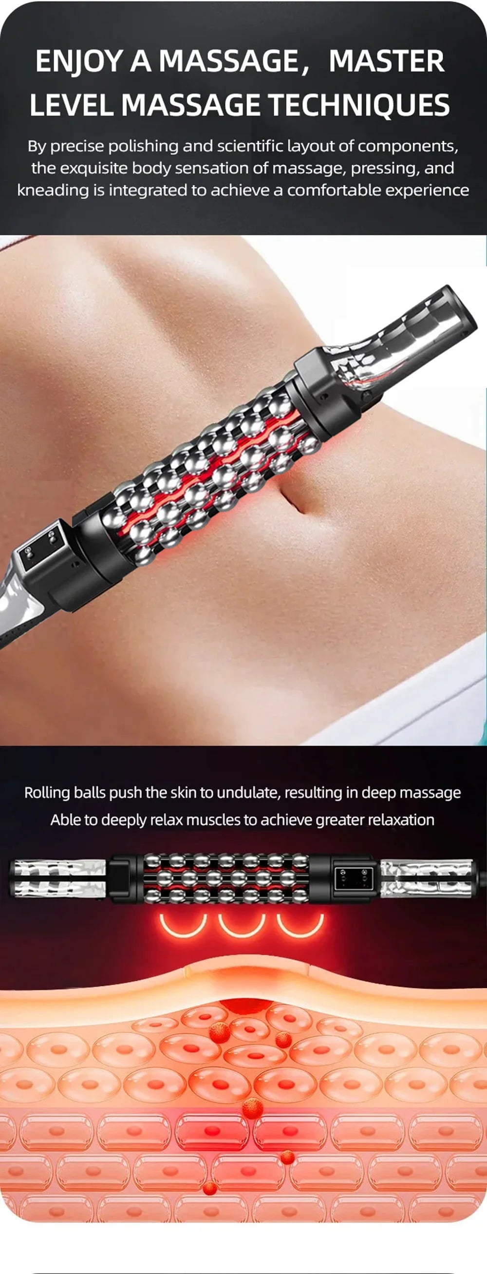 Heated Massage Roller with Red Light – Electric Rotating Massager for Weight Loss, Muscle Relief & Anti-Cellulite