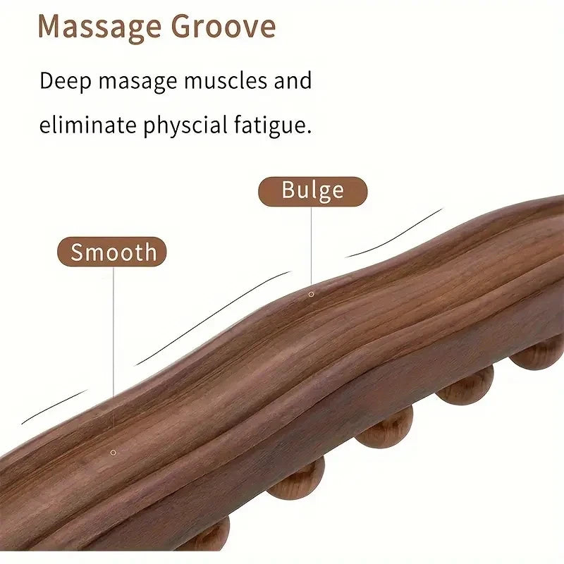 Wooden Massage Stick – Double Row 20-Bead Carbonized Body Roller for Abdomen & Muscle Relief