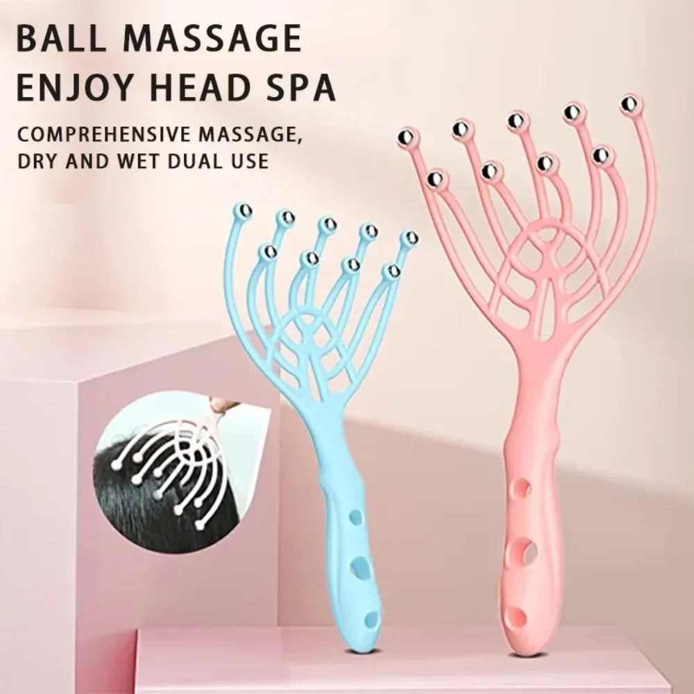 Steel Ball Head Scalp Massager – Handheld 9-Claw Roller Comb for Stress Relief, Relaxation & Hair Care