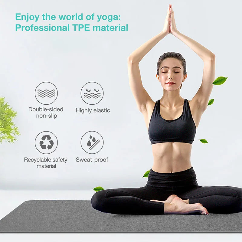Eco-Friendly TPE Yoga Mat – Non-Slip, Double-Sided Exercise Mat with Strap for Yoga, Pilates & Home Workouts