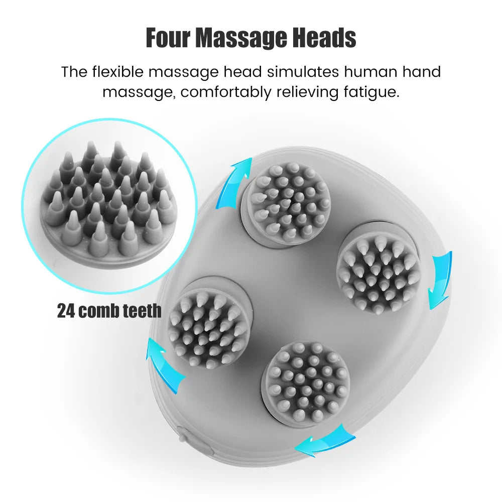 Electric Scalp Massager – 4 Kneading Heads for Hair Growth, Deep Tissue Relief & Relaxation