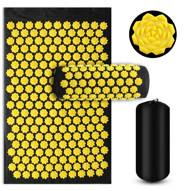 Acupressure Yoga Mat & Pillow Set – Kuznetsov Applicator Spiked Cushion for Back, Foot & Full Body Massage Relief