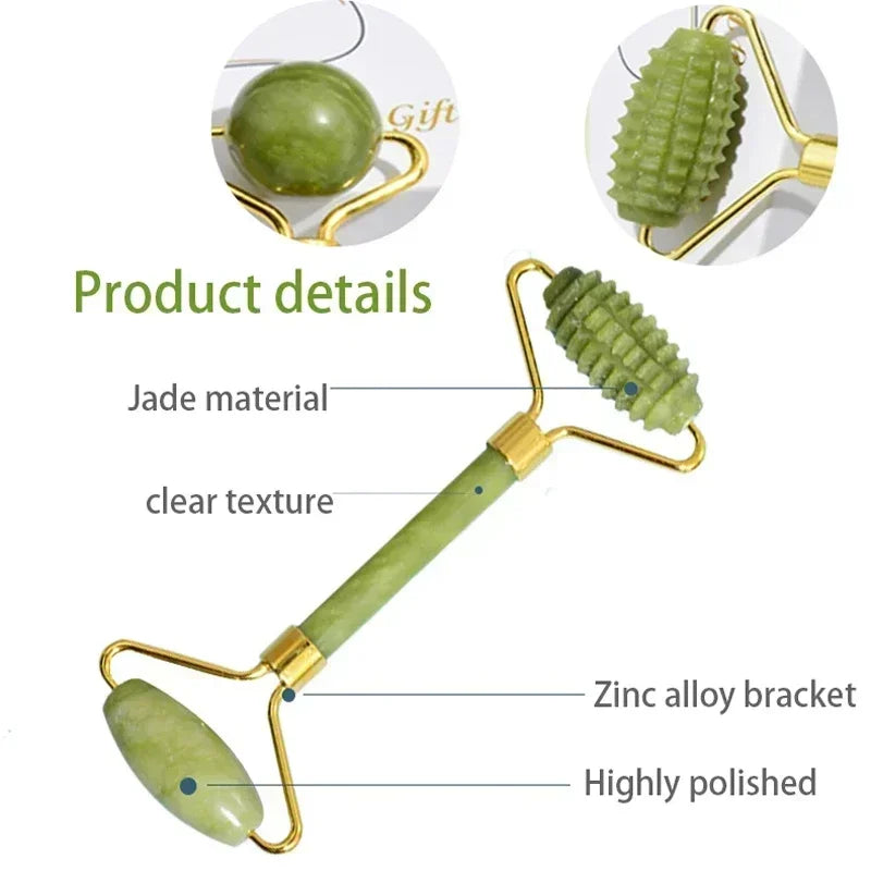Natural Jade Roller & Gua Sha Set – Face, Neck & Eye Massager Tool for Spa, Lifting & Skin Care Therapy