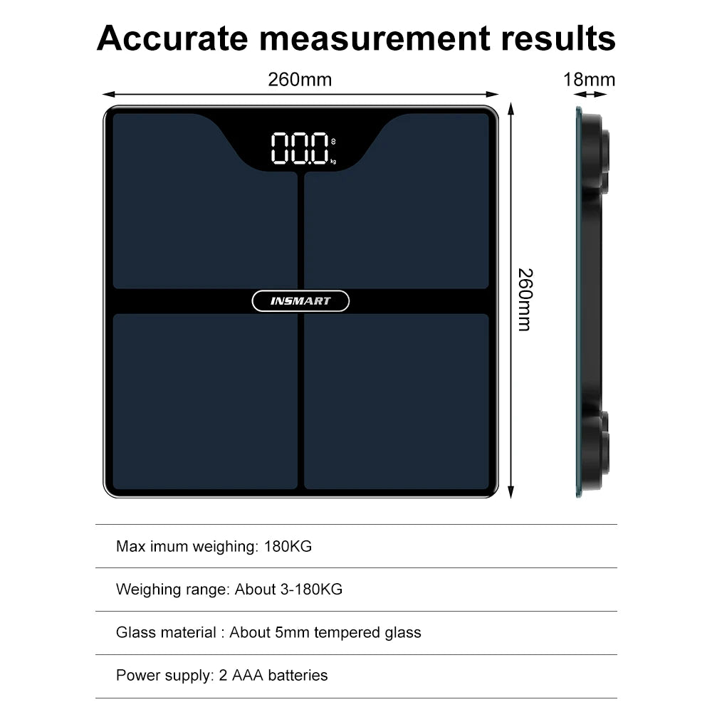 INSMART Smart Digital Body Fat Scale – 180kg Bioimpedance Weight Scale for Adults, Body Composition Analyzer