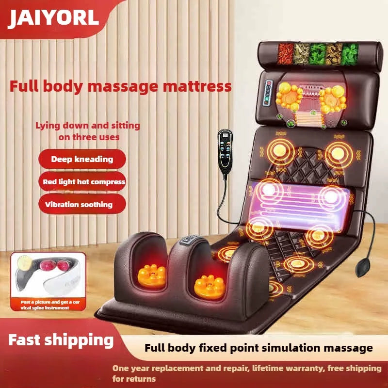 Electric Full Body Massage Mattress – Heating Pad with Kneading, Vibration & Airbag Therapy, Handheld Remote Control