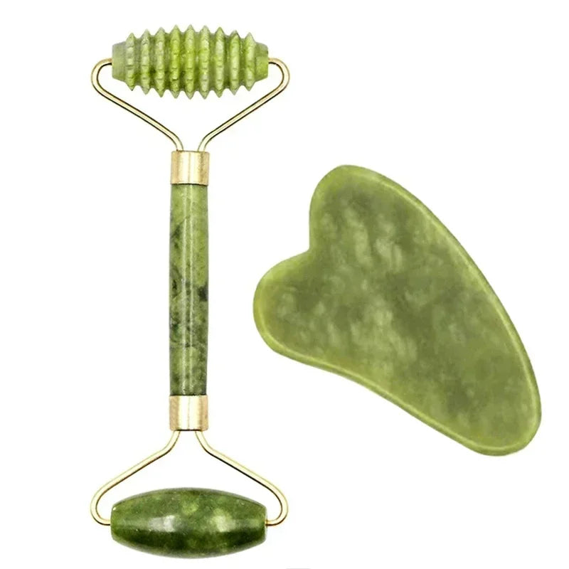 Natural Jade Roller & Gua Sha Set – Face, Neck & Eye Massager Tool for Spa, Lifting & Skin Care Therapy