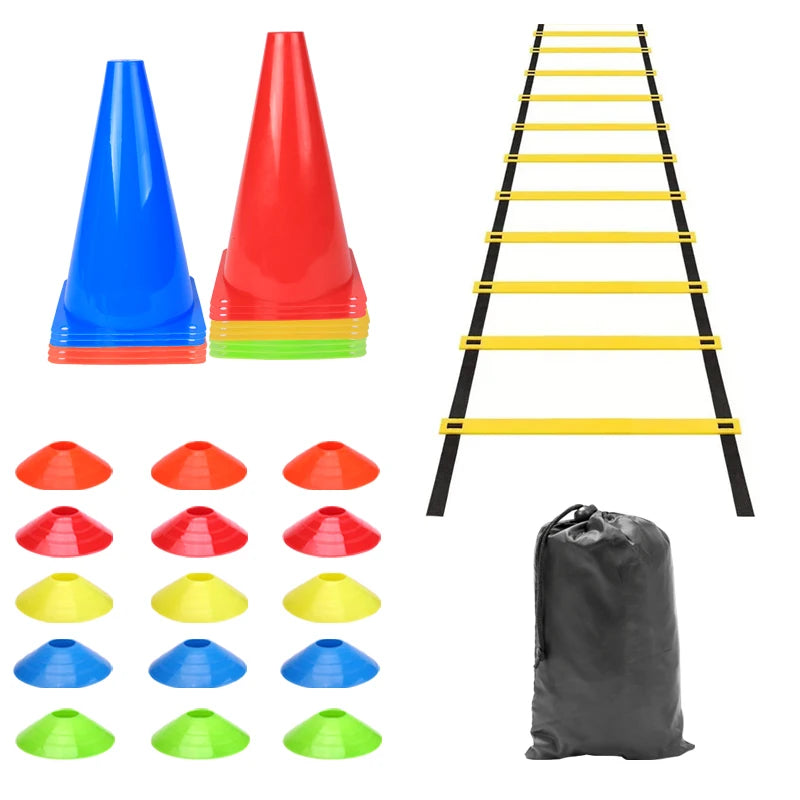 Outdoor Speed & Agility Training Kit – Football Training Set with Ladder, Discs, Umbrella, Jump Hoop & Cone Bucket