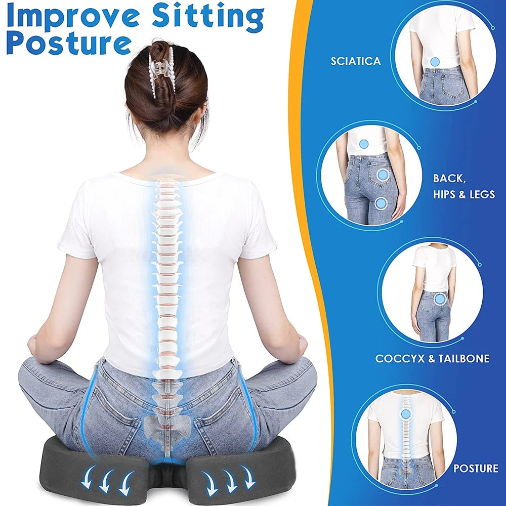Coccyx Memory Foam Seat Cushion – Orthopedic U-Shaped Pillow for Travel, Office, Car & Hip Support