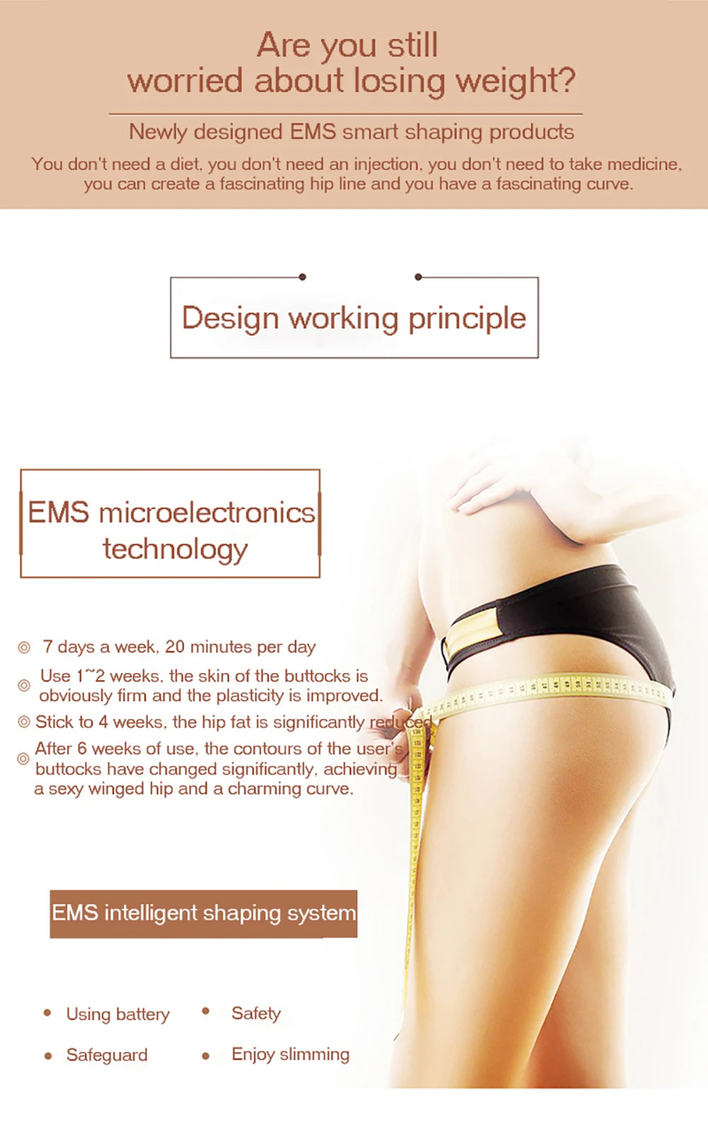 EMS Muscle Stimulator – Abdominal, Hip & Arm Trainer for Fat Burning, Toning & Fitness Massage