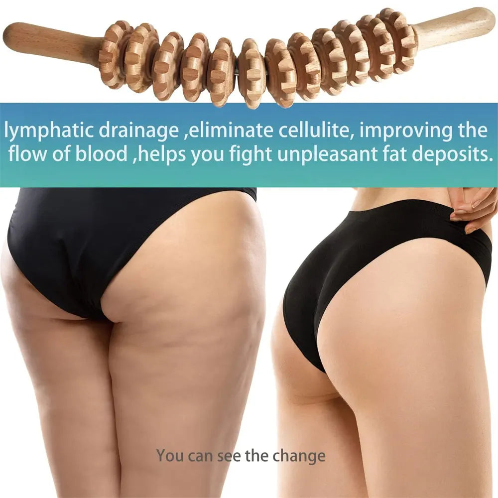 Curved Wooden Massage Roller – Anti-Cellulite Body Shaping & Lymphatic Drainage Tool