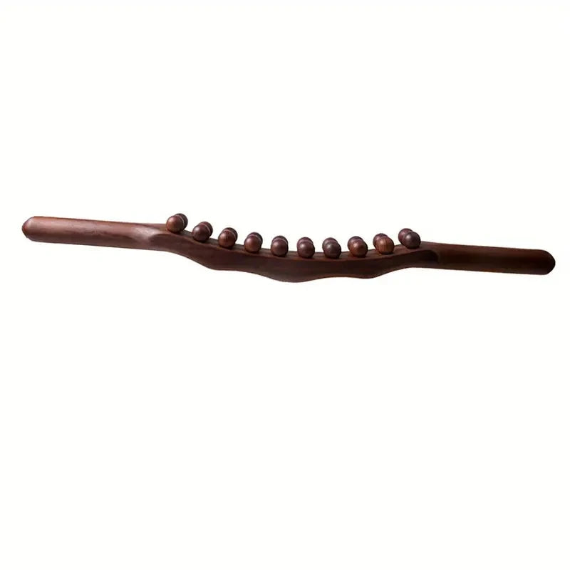 Wooden Massage Stick – Double Row 20-Bead Carbonized Body Roller for Abdomen & Muscle Relief