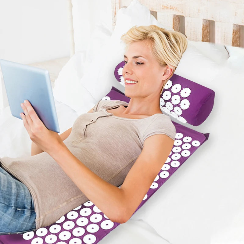 Yoga Massage Pad with Large Acupressure Points – Purple Pillow for Back, Neck & Foot Relief at Home