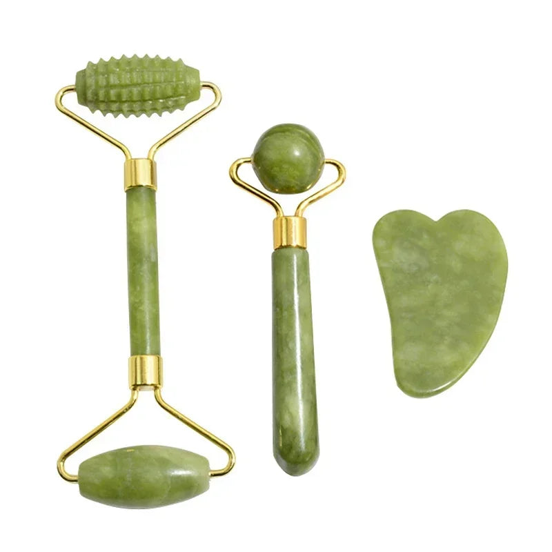 Natural Jade Roller & Gua Sha Set – Face, Eye & Neck Massage Tool for Skin Lifting, Lymphatic Drainage & Spa Relaxation