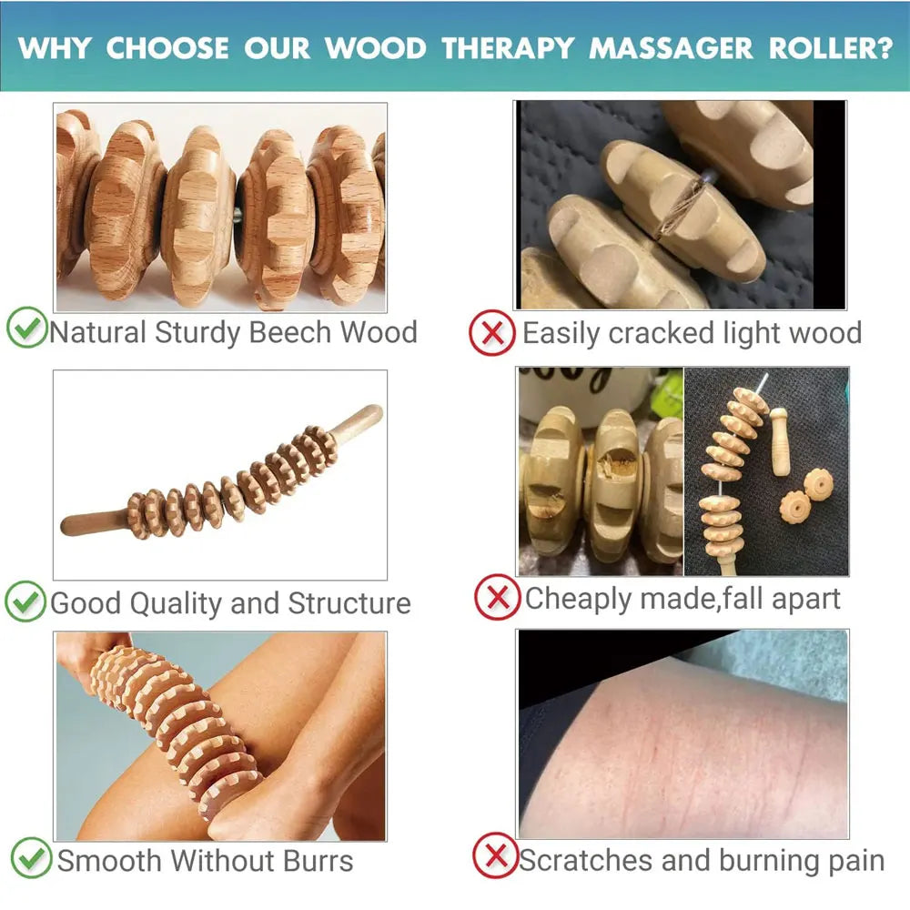 Curved Wooden Massage Roller – Anti-Cellulite Body Shaping & Lymphatic Drainage Tool
