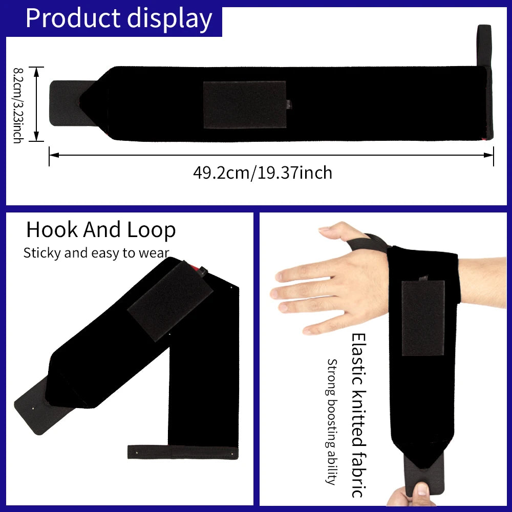 Wrist Support Wraps – 1 Pair Extra Strength Weight Lifting Brace Straps for Gym & Fitness Training with Custom Logo Option