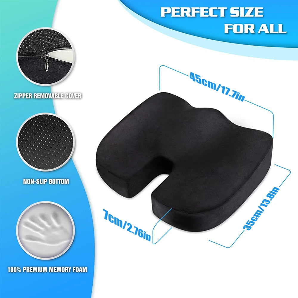 Coccyx Memory Foam Seat Cushion – Orthopedic U-Shaped Pillow for Travel, Office, Car & Hip Support