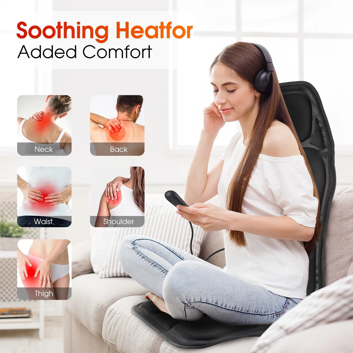 Electric Full-Body Back Massager Chair Cushion – Infrared Heat & Vibration for Car, Home & Office Use