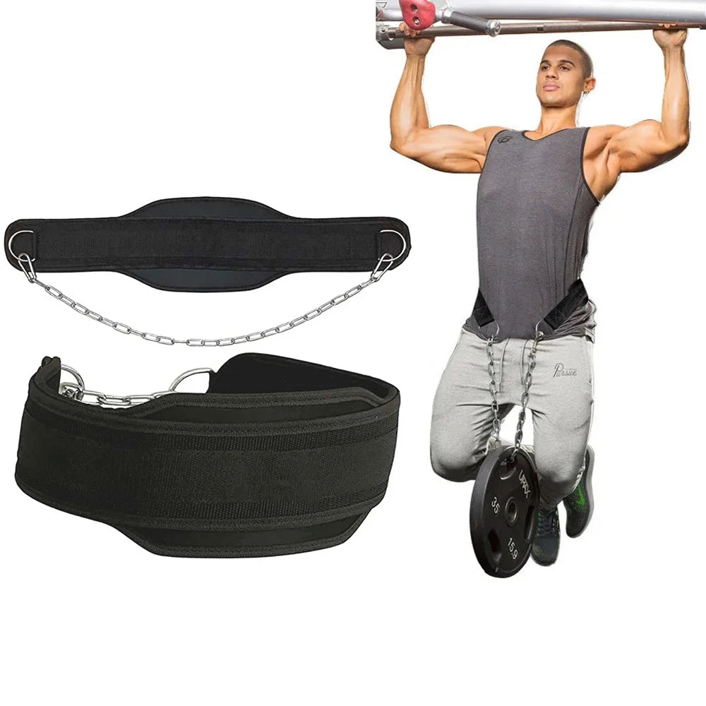 Weight Lifting Dip Belt with Chain - Neoprene Gym Back Support for Pull-Ups, Fitness & Strength Training
