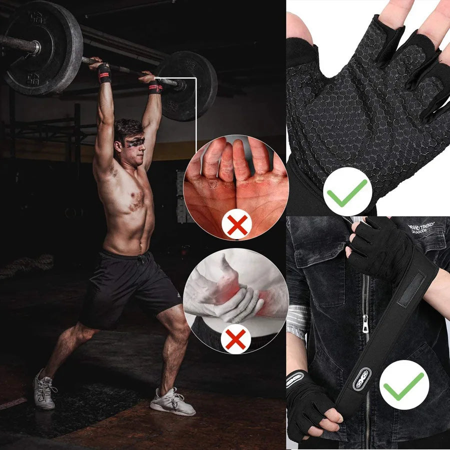 Half Finger Workout Gloves for Men & Women with Wrist Wrap – Gym, Weightlifting, Cycling, Training & Motorcycle Sports