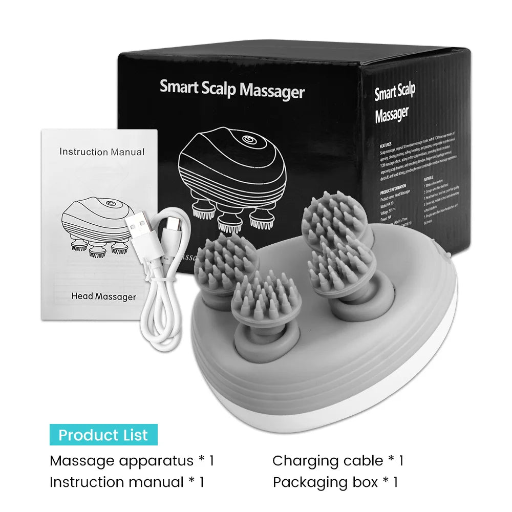 Electric Scalp Massager – 4 Kneading Heads for Hair Growth, Deep Tissue Relief & Relaxation