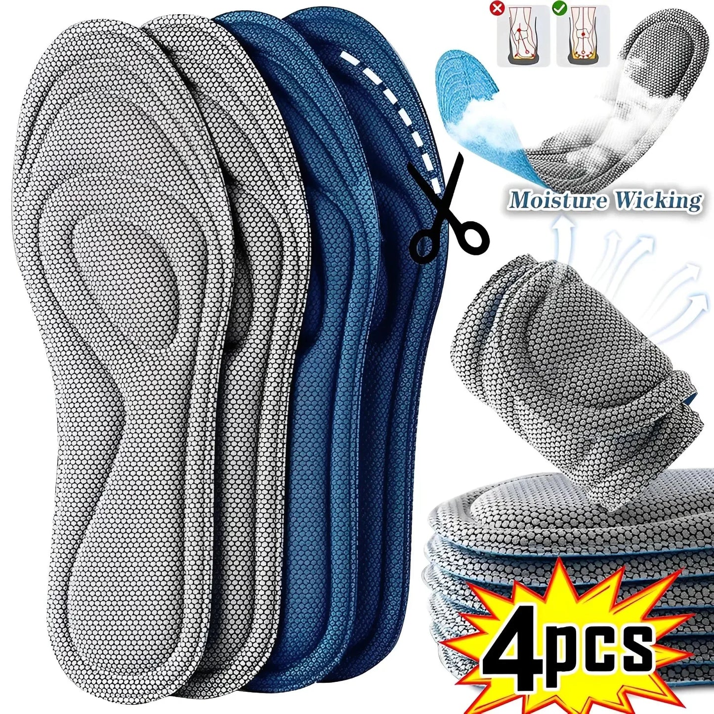 2 Pairs Memory Foam Orthopedic Insoles – Antibacterial, Sweat-Absorbing Shoe Inserts for Running & Sports