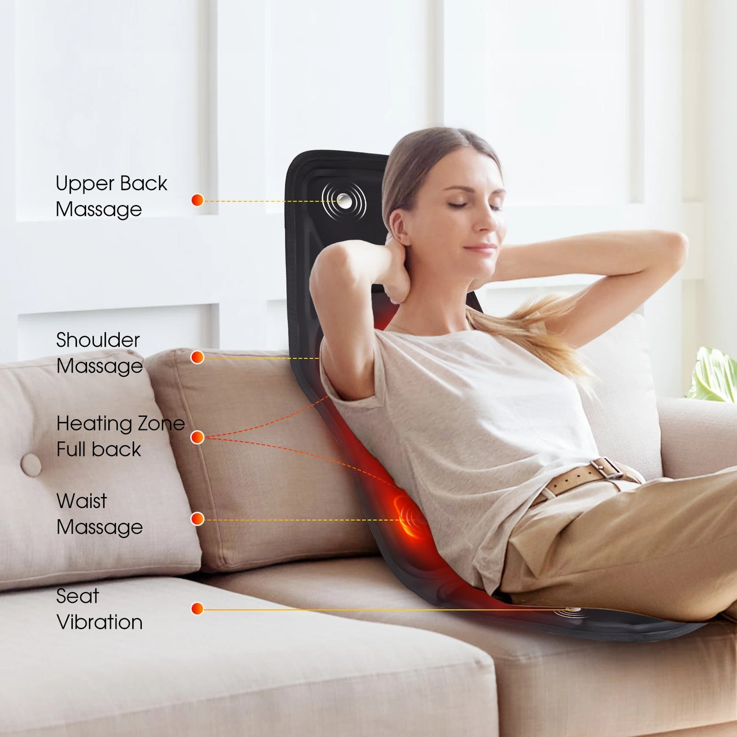 Electric Full-Body Back Massager Chair Cushion – Infrared Heat & Vibration for Car, Home & Office Use