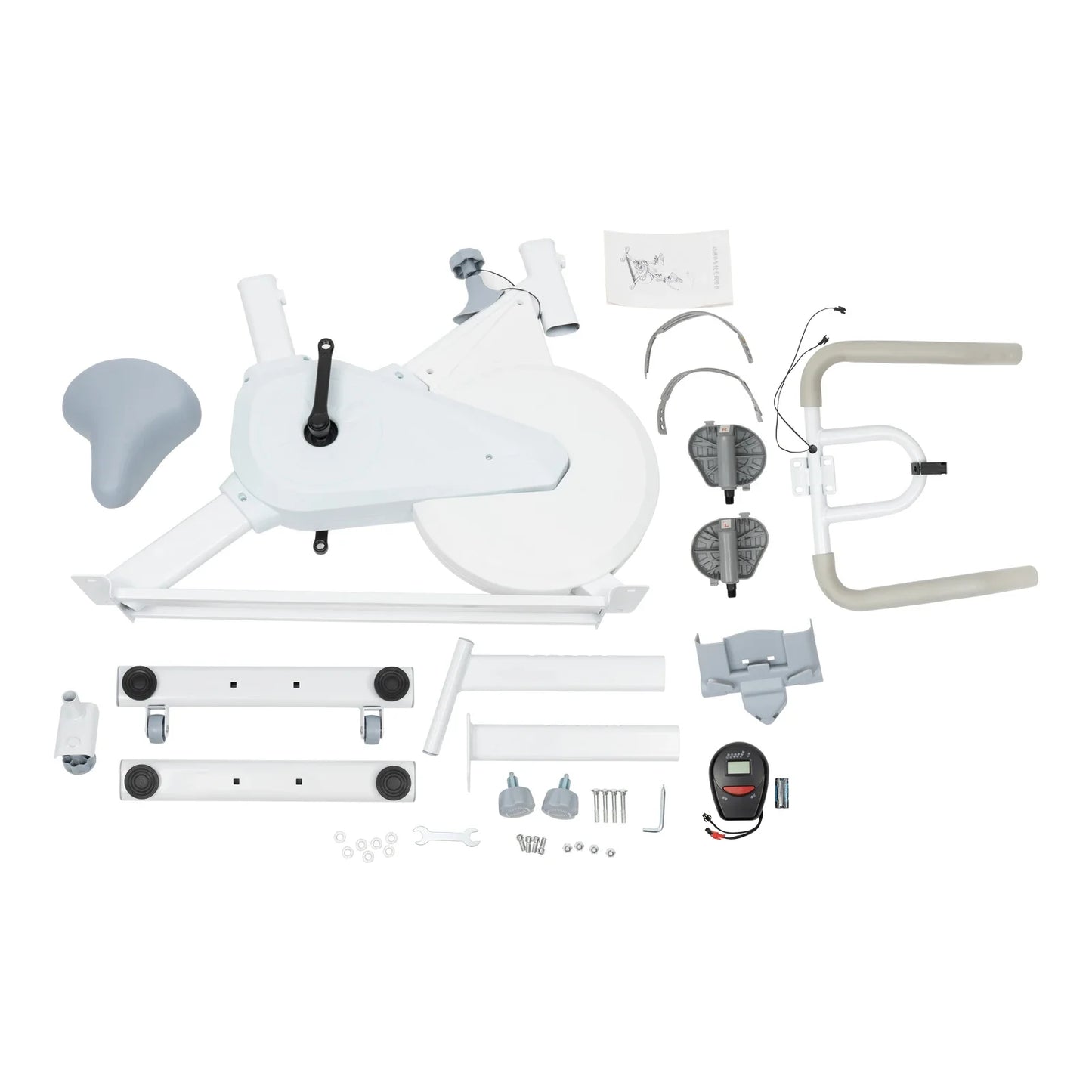 Indoor White Exercise Bike – Silent Wool Pad Braking, Adjustable Seat & Handlebar, LCD Display, 80kg Weight Capacity