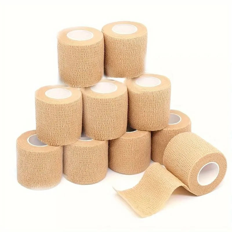 1/10pcs Self-Adherent Cohesive Bandage Wrap – Elastic Athletic Tape, Skin Color, Non-Woven, Self Adhesive Sports Wrap