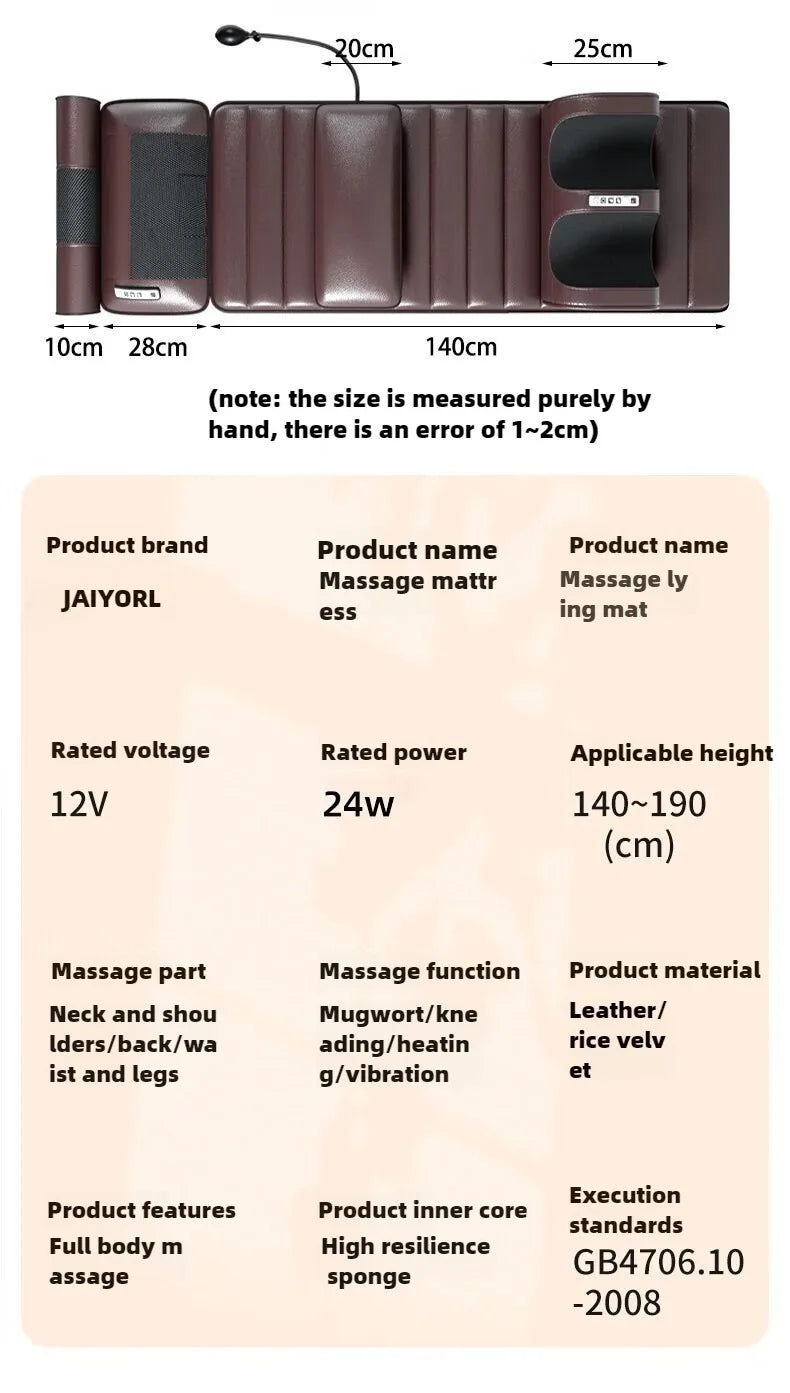 Electric Full Body Massage Mattress – Heating Pad with Kneading, Vibration & Airbag Therapy, Handheld Remote Control