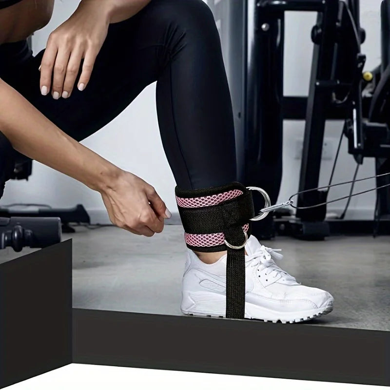 Padded Ankle Strap for Cable Machines – Double D-Ring Cuff for Gym Leg Workouts, Glute Kickbacks, Extensions