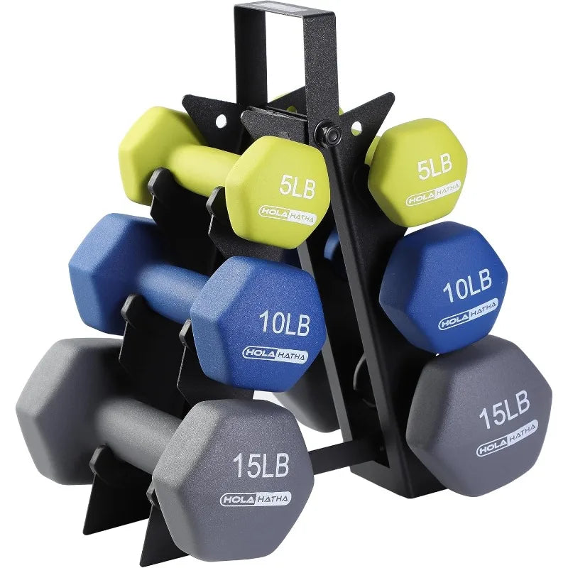 HolaHatha Neoprene Dumbbell Set with Rack – Hand Weights for Home Workout, Toning & Muscle Definition