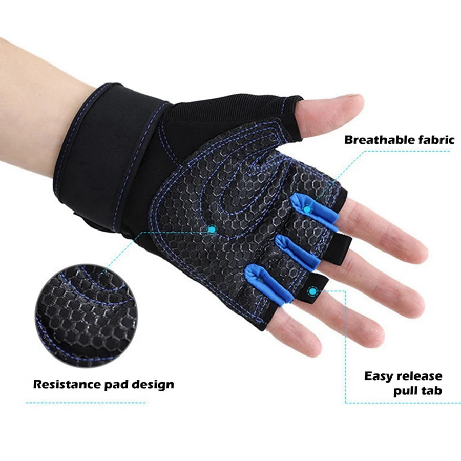 Half Finger Workout Gloves for Men & Women with Wrist Wrap – Gym, Weightlifting, Cycling, Training & Motorcycle Sports