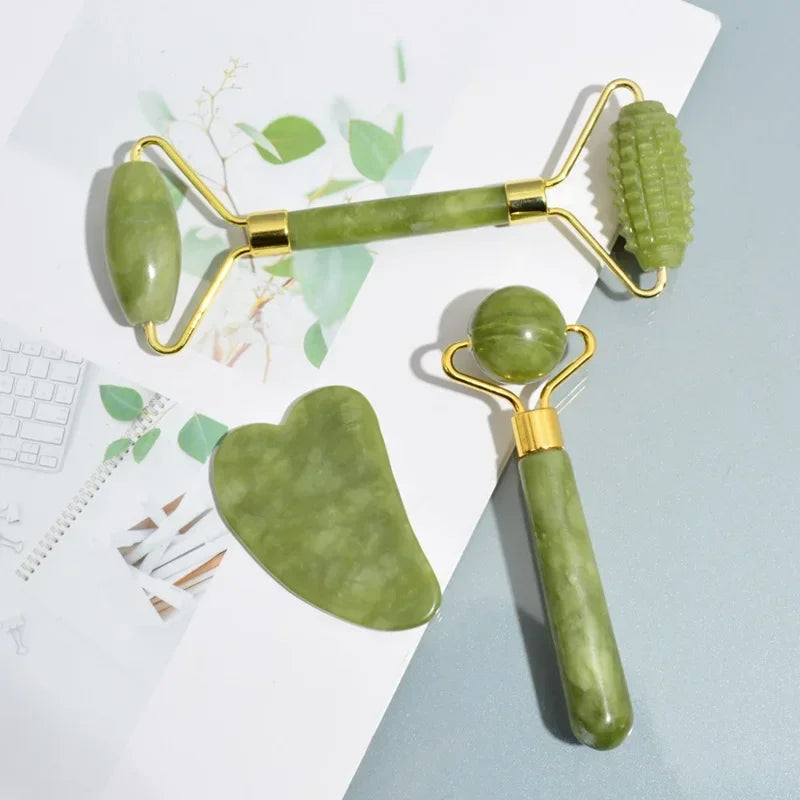 Natural Jade Roller & Gua Sha Set – Face, Neck & Eye Massager Tool for Spa, Lifting & Skin Care Therapy