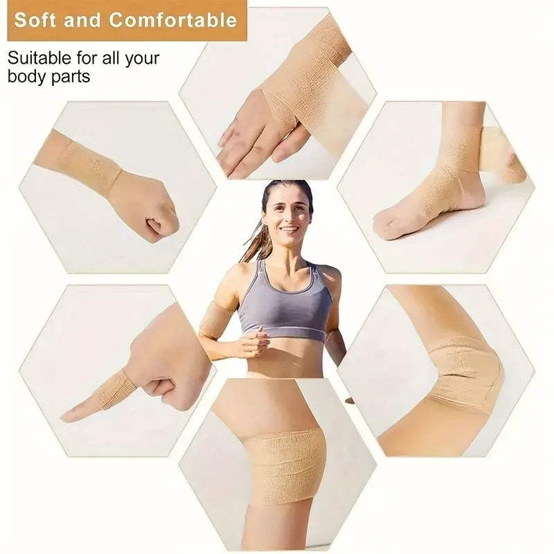 1/10pcs Self-Adherent Cohesive Bandage Wrap – Elastic Athletic Tape, Skin Color, Non-Woven, Self Adhesive Sports Wrap