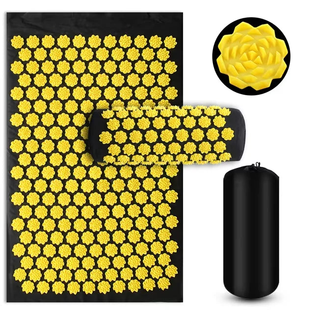 Acupressure Yoga Mat & Pillow Set – Kuznetsov Applicator Spiked Cushion for Back, Foot & Full Body Massage Relief