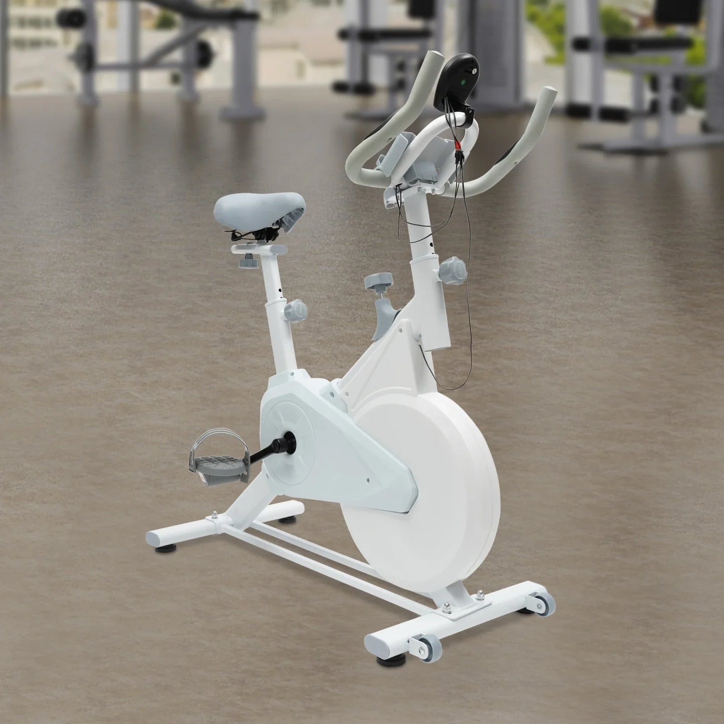 Indoor White Exercise Bike – Silent Wool Pad Braking, Adjustable Seat & Handlebar, LCD Display, 80kg Weight Capacity